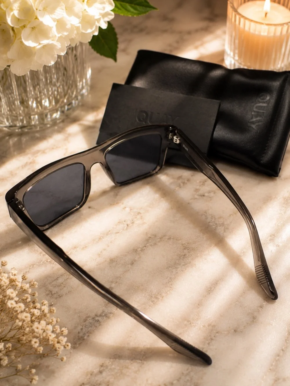 QUAY Australia Dealers Choice Smoke Square Sunglasses w/ Case